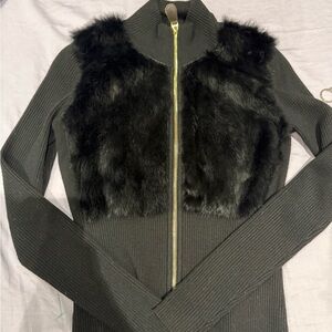 Black Faux Fur Front Zip Women's Jacket Xs
